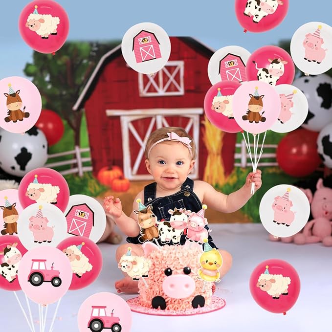 Verjaardagsdecoratie Set - Boerderij Thema - Ballonnen Vlaggen Taart en meer - Meisjesfeest - Afbeelding 7