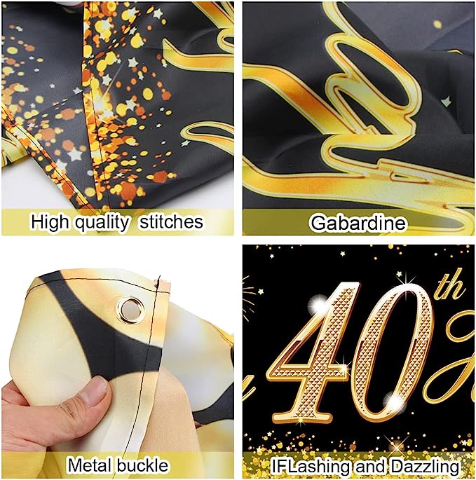 40ste Verjaardagsbanner - Verjaardagsdecoratie - Zwart/Goud - Afbeelding 5