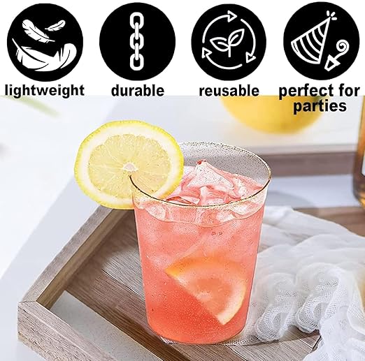 Herbruikbare hard plastic feestglazen – 50 stuks, 300 ml goud design - Afbeelding 4