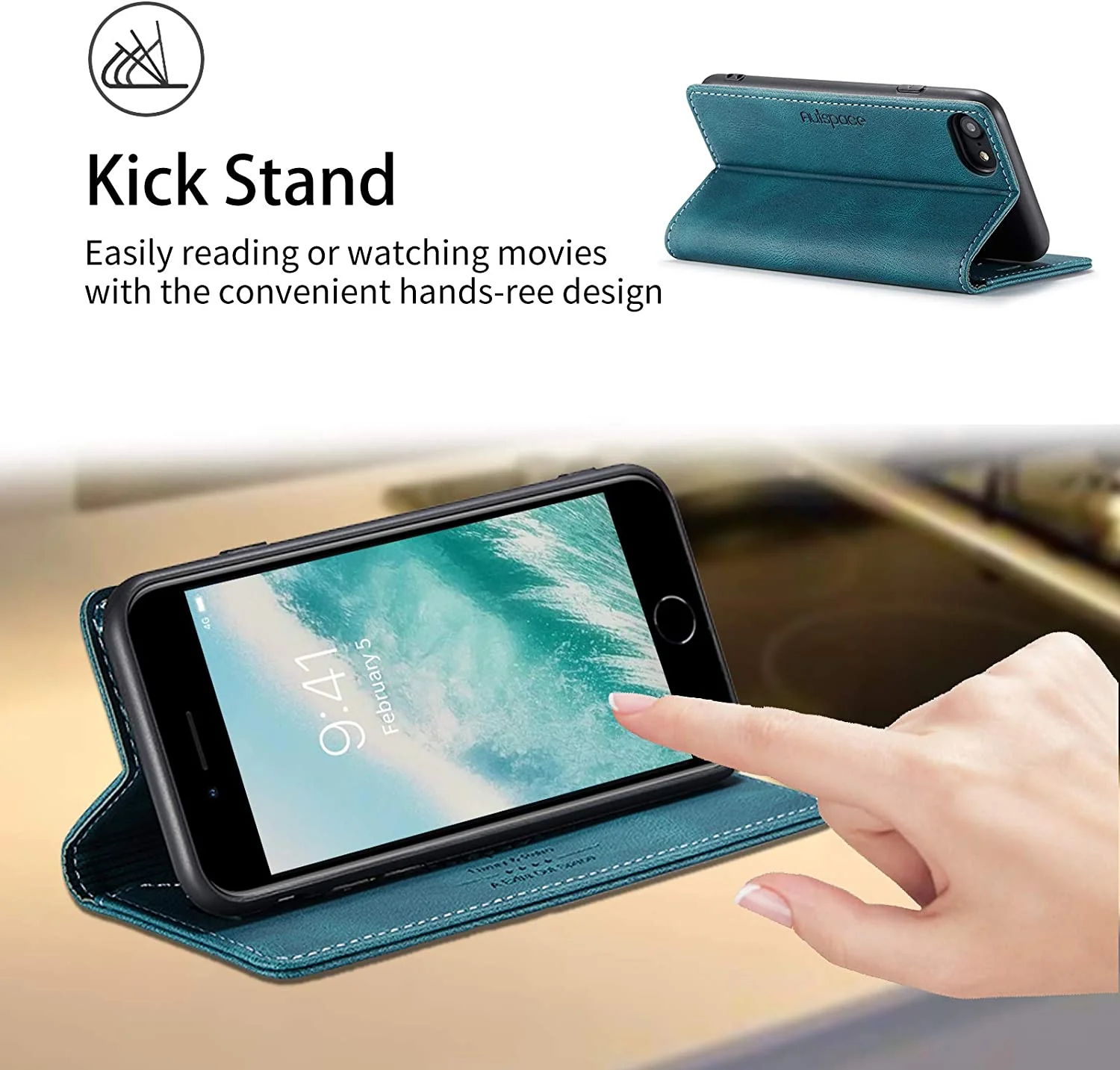 Mobiele telefoonhoesje geschikt voor iPhone 8/7/6/6s/SE2020 - RFID-bescherming - kaartsleuf - geldsleuf - standaard - magnetische flip-case - pu leer - blauw - Afbeelding 7