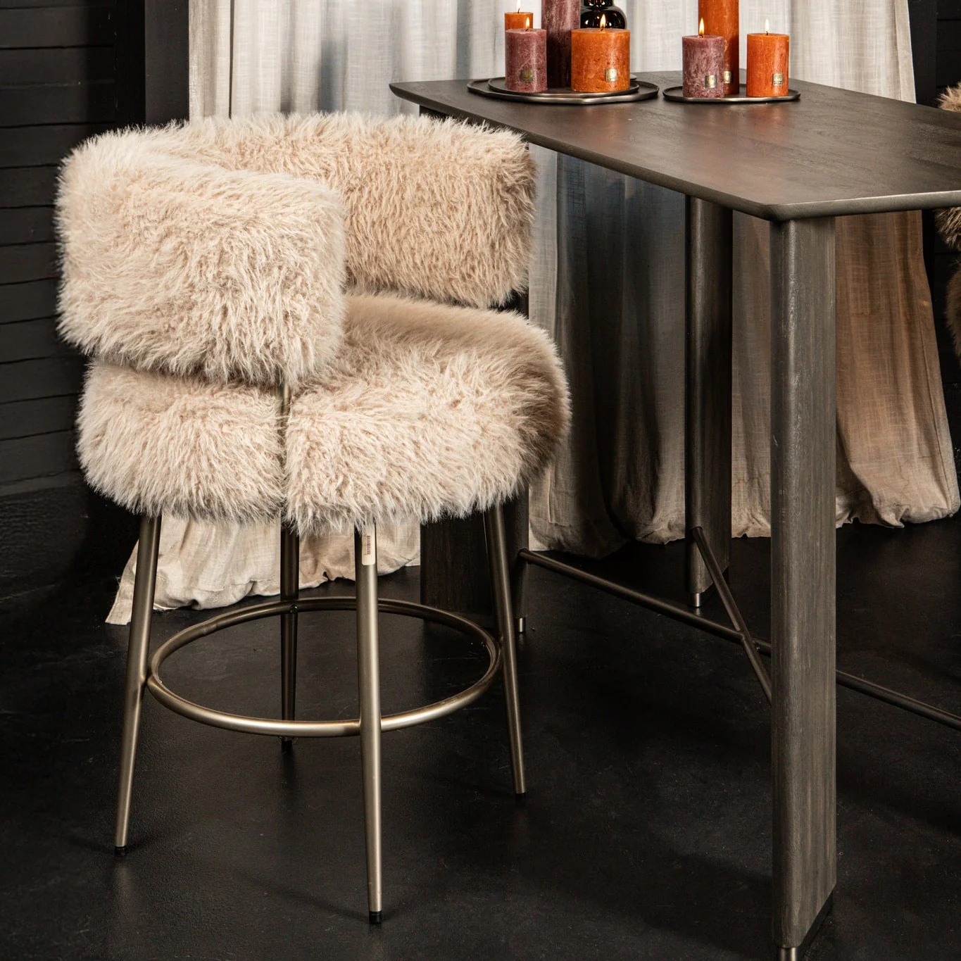 Barkruk Hair champagne hair stof metaal hout - Afbeelding 3