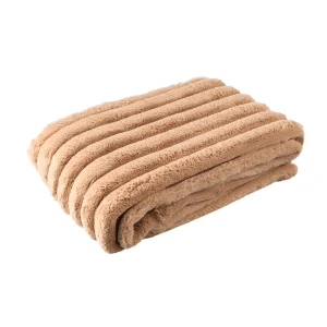 Hadi Beige Ribbed Fake Fur Plaid Small