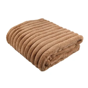 Hadi Beige Ribbed Fake Fur Plaid Large