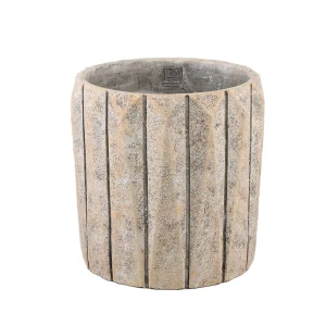 Imani Taupe Cement Pot Round With Lines Big S PTMD