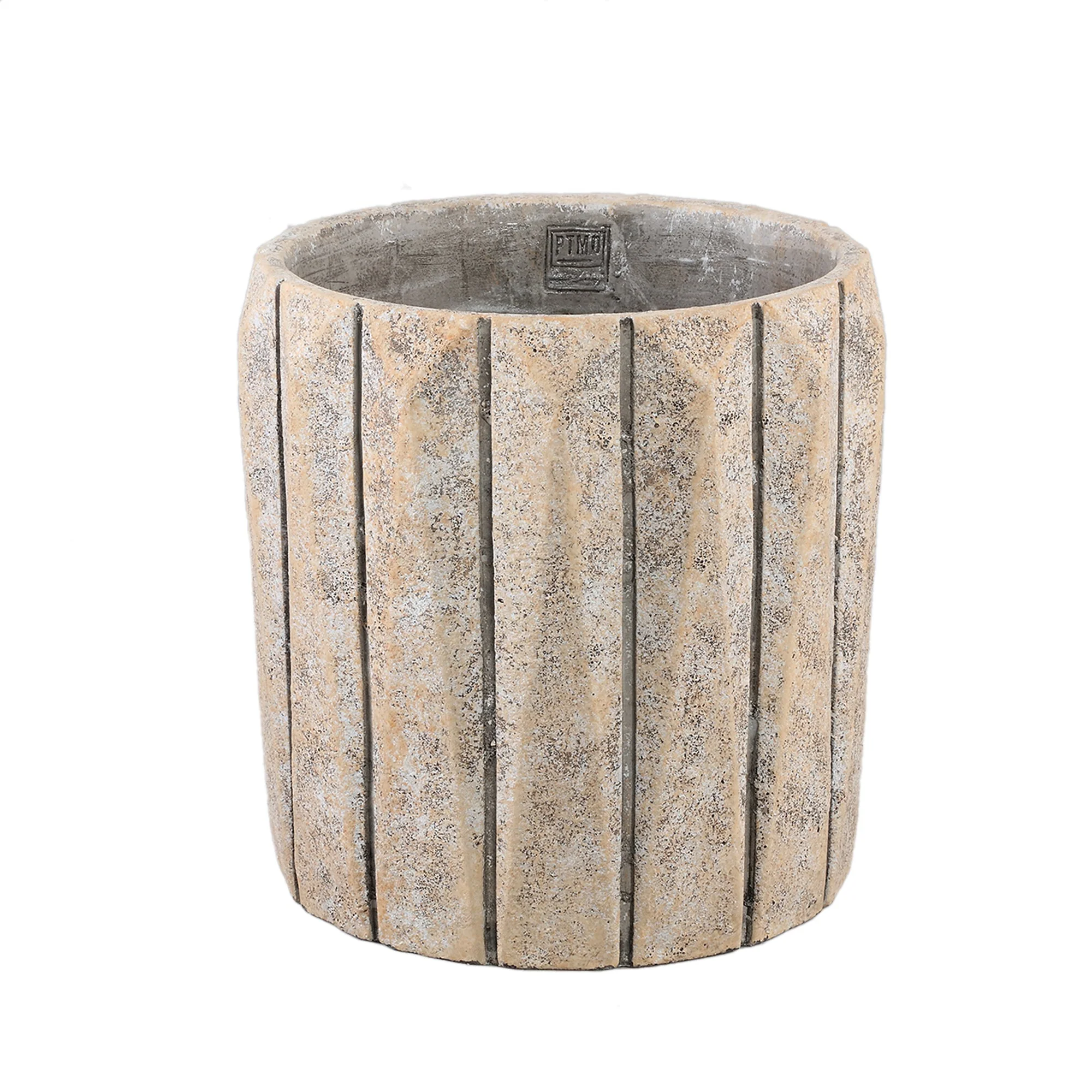 Imani Taupe Cement Pot Round With Lines Big S PTMD