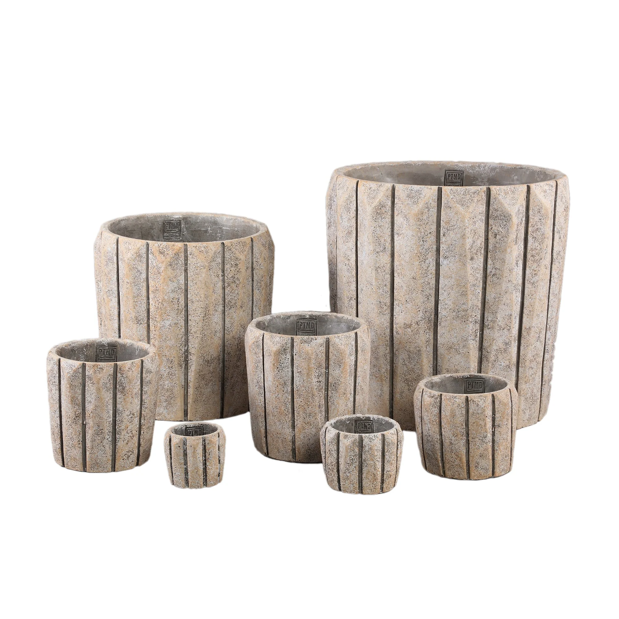 Imani Taupe Cement Pot Round With Lines Big S PTMD - Afbeelding 5
