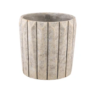 Imani Taupe Cement Pot Round With Lines Big L PTMD
