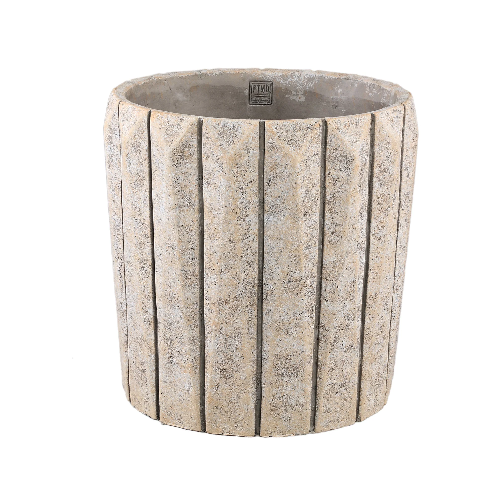 Imani Taupe Cement Pot Round With Lines Big L PTMD - Afbeelding 2