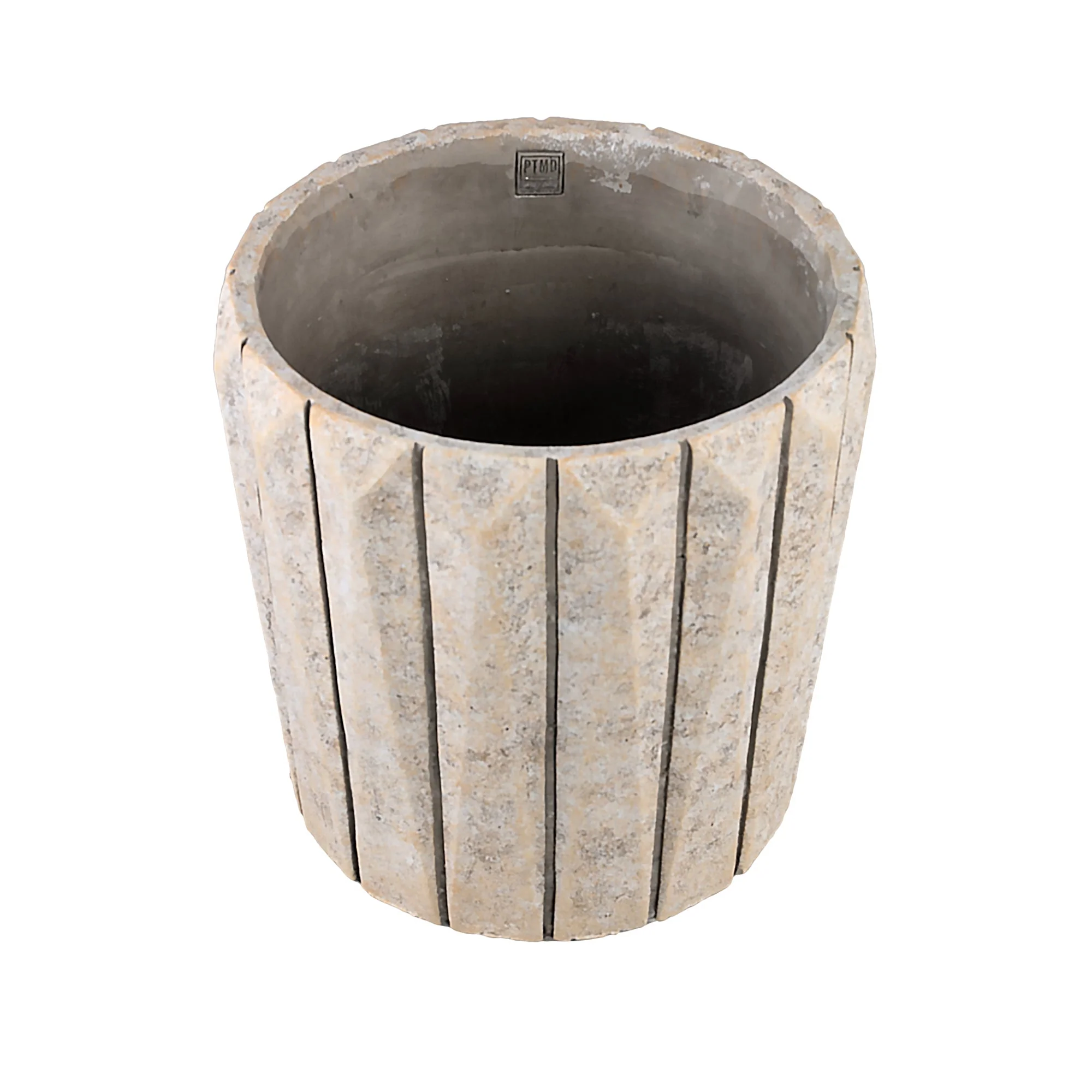 Imani Taupe Cement Pot Round With Lines Big L PTMD - Afbeelding 5