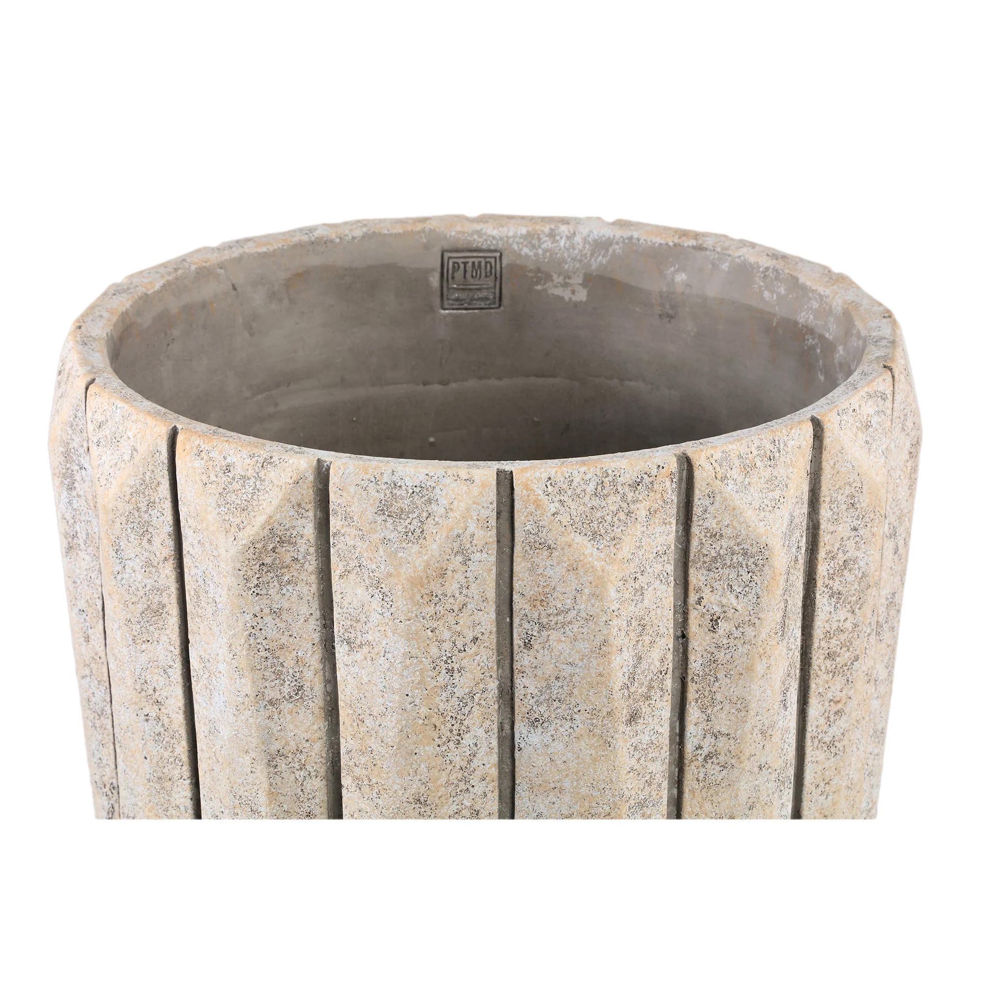 Imani Taupe Cement Pot Round With Lines Big L PTMD - Afbeelding 4