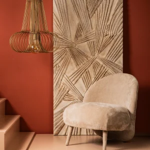 Rechthoekig wandpaneel Raihan cream MDF knotted look