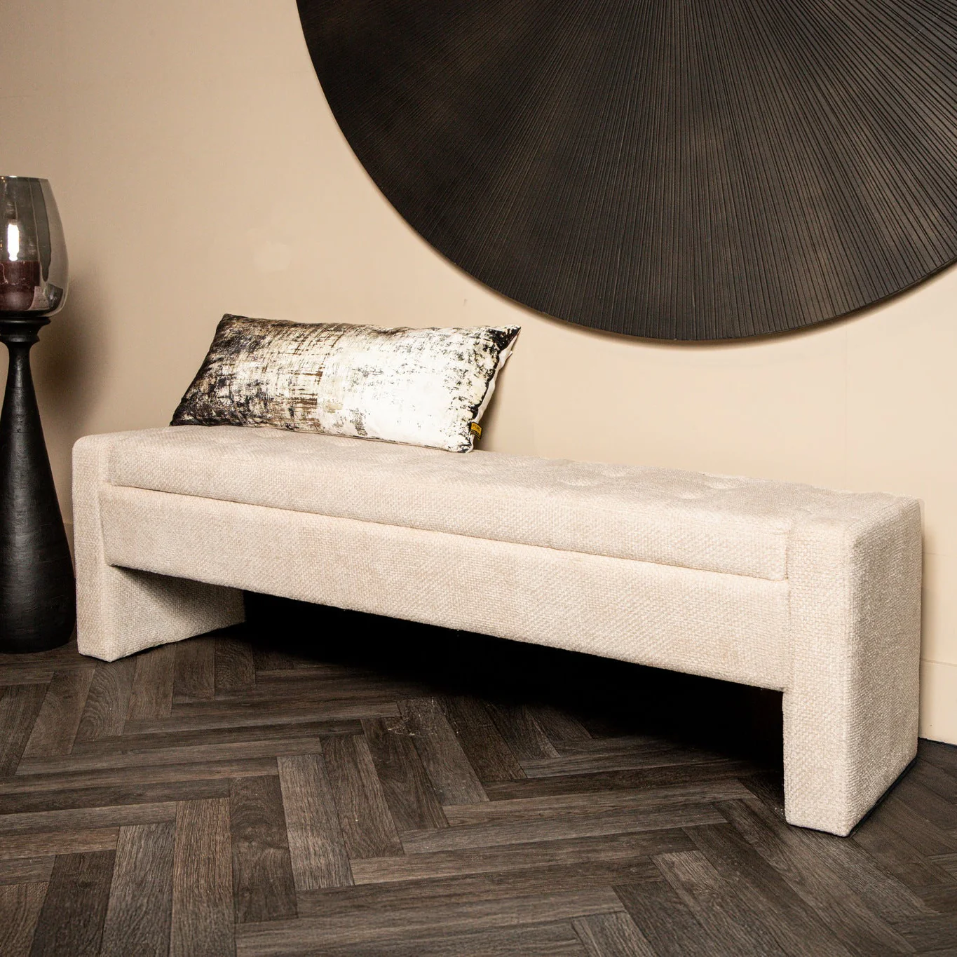 Sidney Opbergbank 160 cm – Bank met Opbergruimte (Cream & Stone) - Afbeelding 8