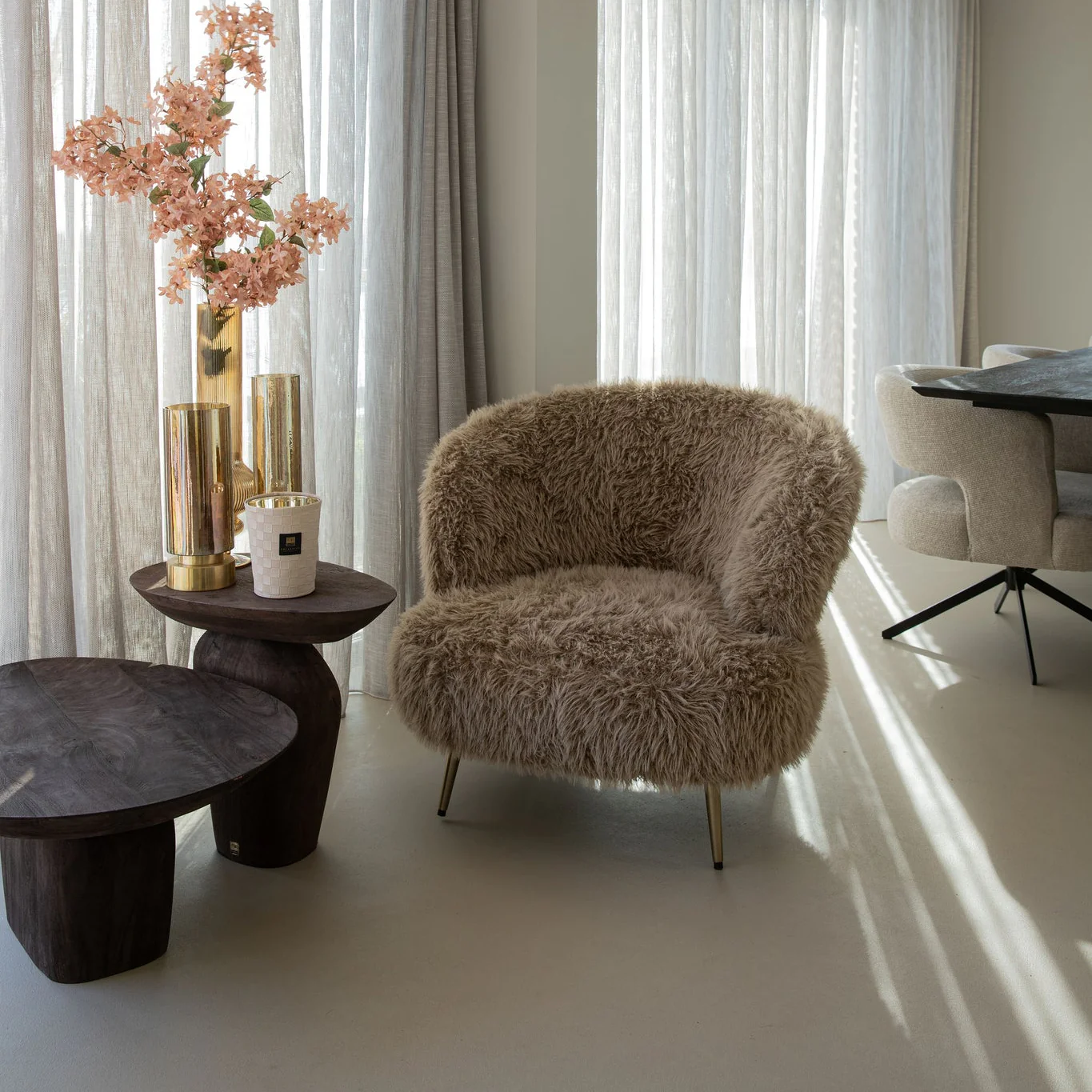 Fauteuil Franklyn Beige hair stof metaal hout - Afbeelding 7