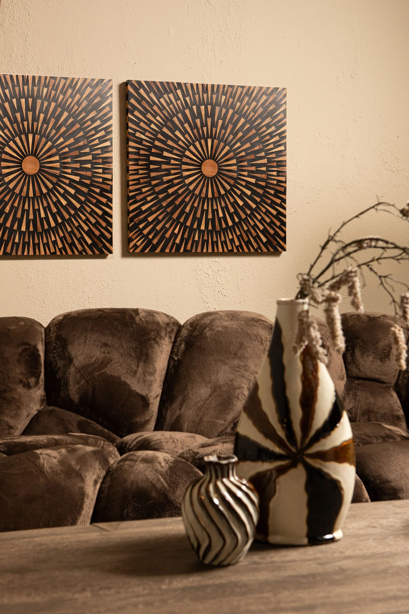 Vierkant wandpaneel Rdie S bruin MDF rond patroon - Afbeelding 4