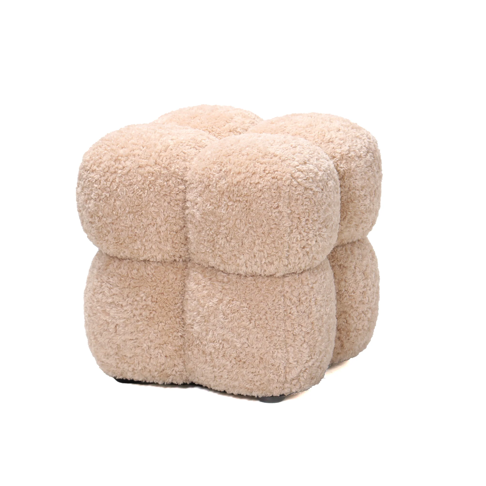Poef Teddy beige stof hout - Afbeelding 2