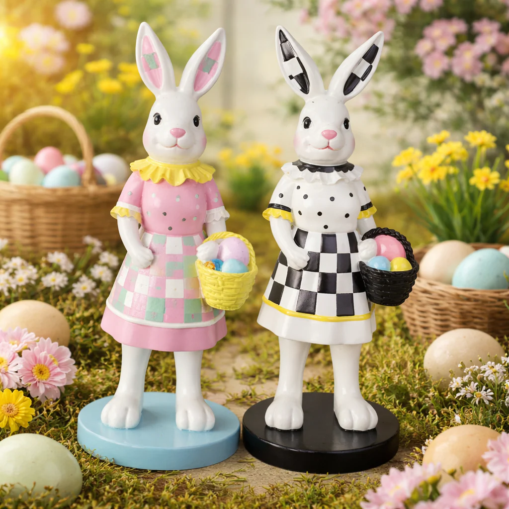 Paas Haas Zwart/Wit met Mand – 35 cm - Afbeelding 2