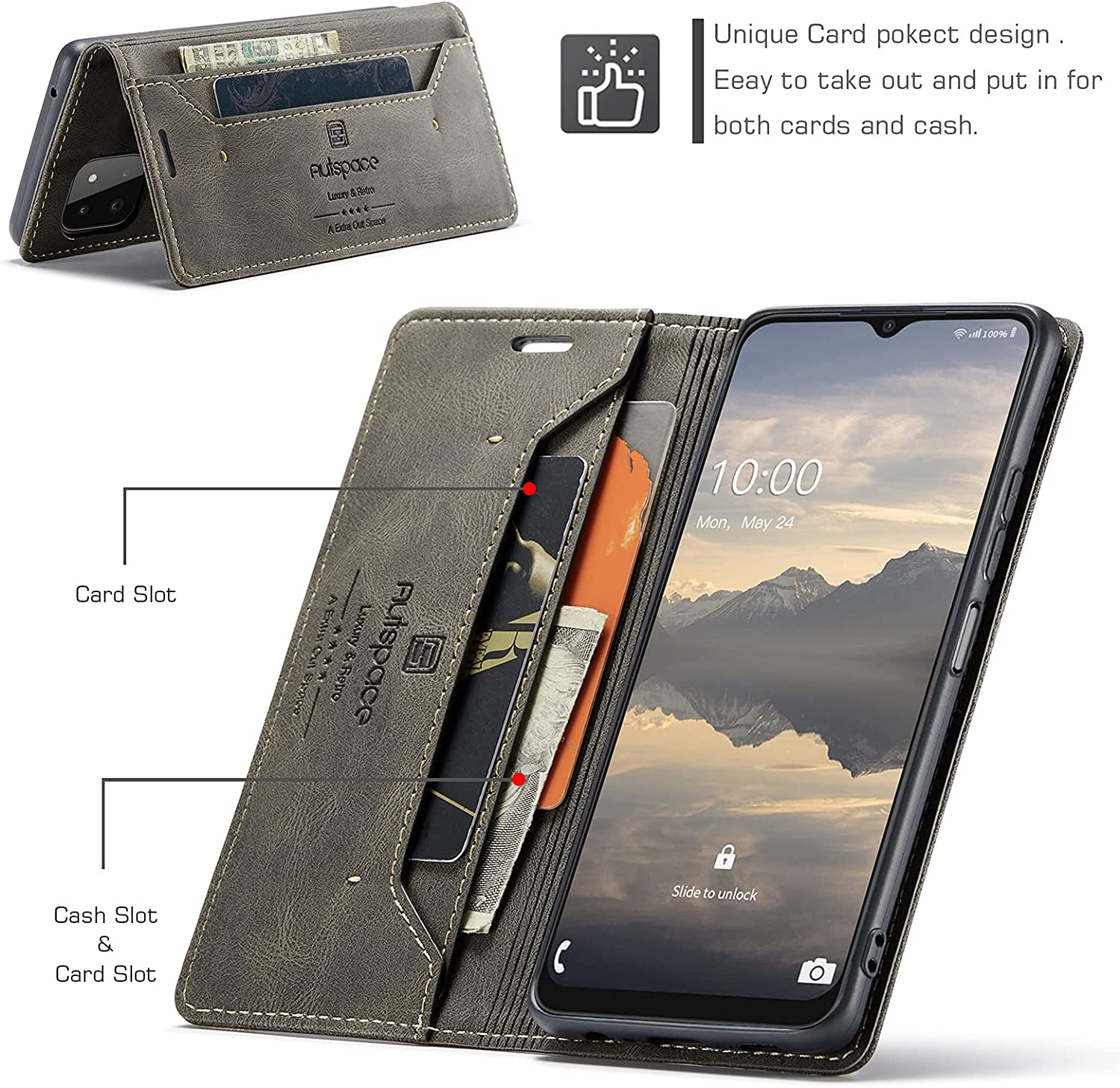 Luxe PU-Leren Telefoonhoes geschikt voor Samsung Galaxy A22 5G/F42 5G - Elegant en Praktisch - Afbeelding 5