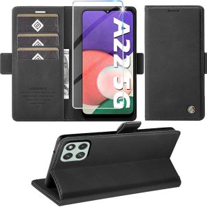 Telefoonhoesje geschikt voor Samsung Galaxy A22 5G | Inclusief 2 Sreenprotectors -  Lederen beschermhoes