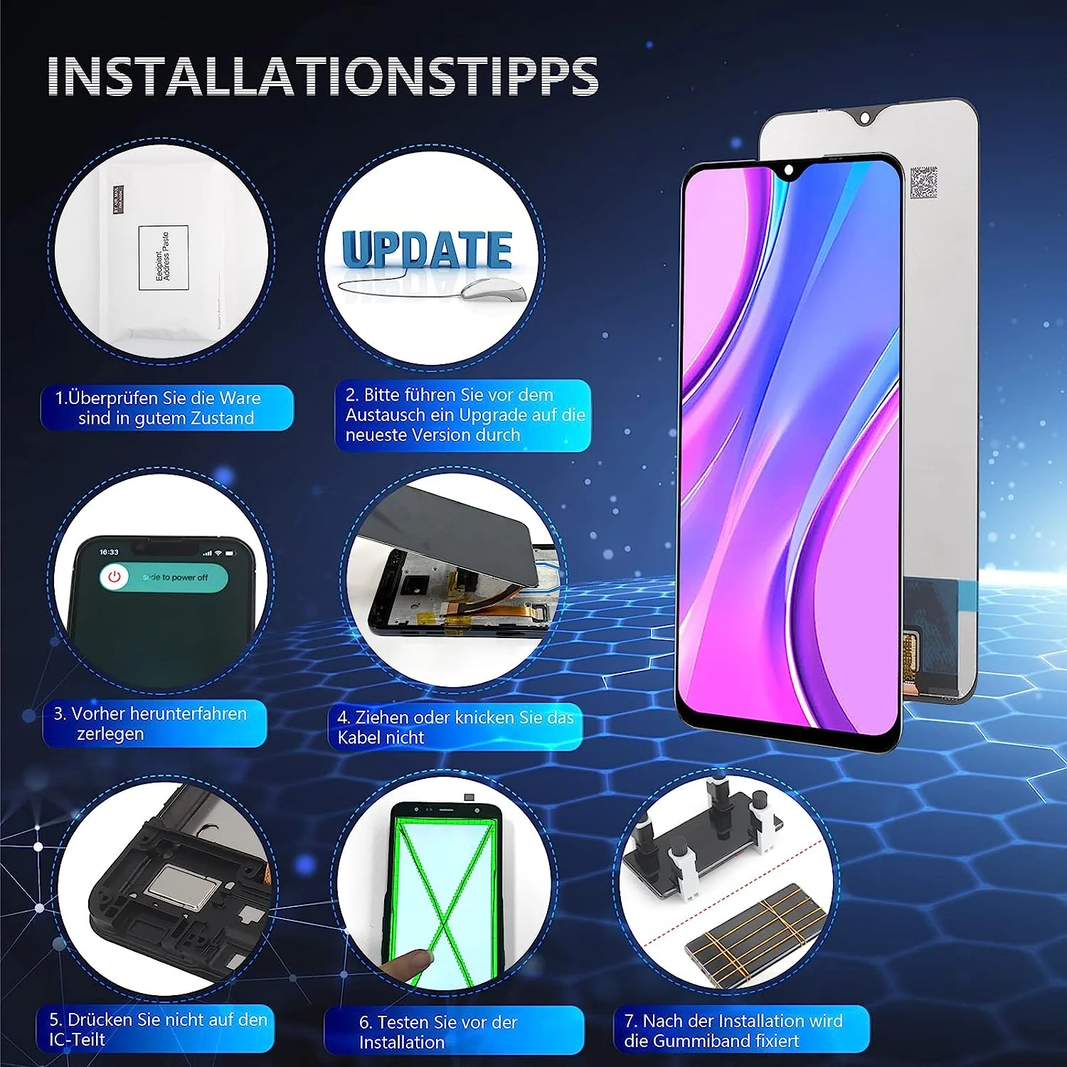 LCD-schermvervanging en Touchscreen Display met gereedschap geschikt voor Xiaomi Redmi 9 voor Redmi 9/Redmi 9 Prime (zwart, niet voor Redmi 9A/9C) - Afbeelding 7