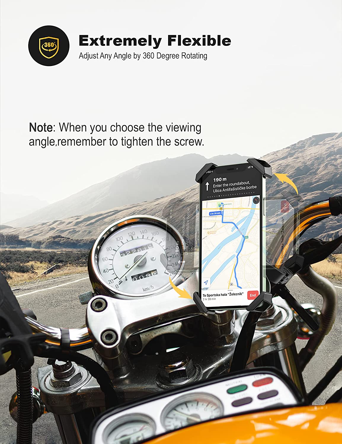 Universele Fiets/Motor Telefoonhouder 4-7 Inch met RVS Klemarmen en 360° Rotatie - Stuurbevestiging - Afbeelding 7