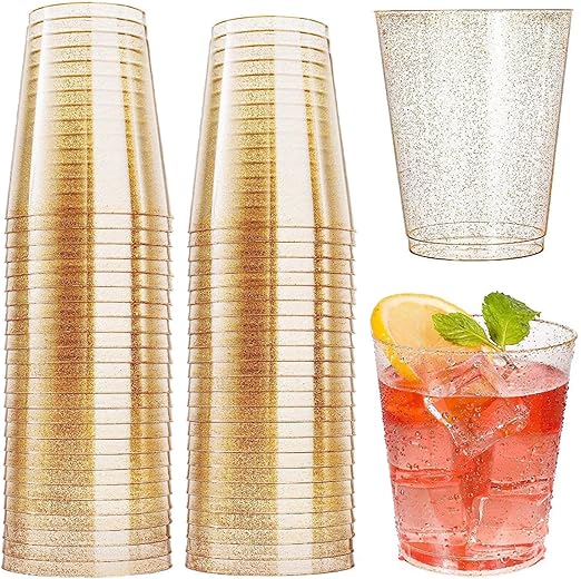 Herbruikbare hard plastic feestglazen – 50 stuks, 300 ml goud design - Afbeelding 2