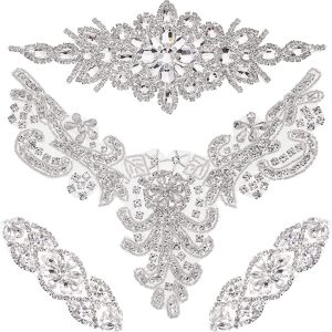 4 - delige strass applicaties zilveren bruiloft bruids opstrijkbare sjerp halslijn