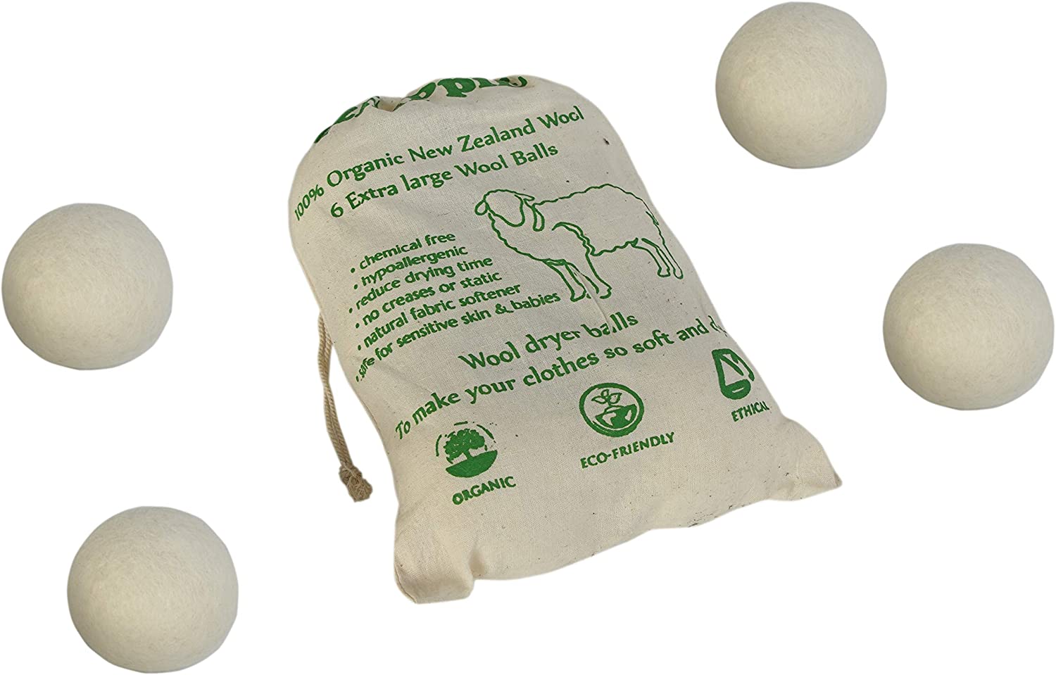 Wollen Drogerballen XL – 100% Wol – Herbruikbaar – Set van 6 – Handgemaakt - Afbeelding 5