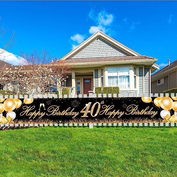 40ste Verjaardagsbanner - Verjaardagsdecoratie - Zwart/Goud - Afbeelding 8