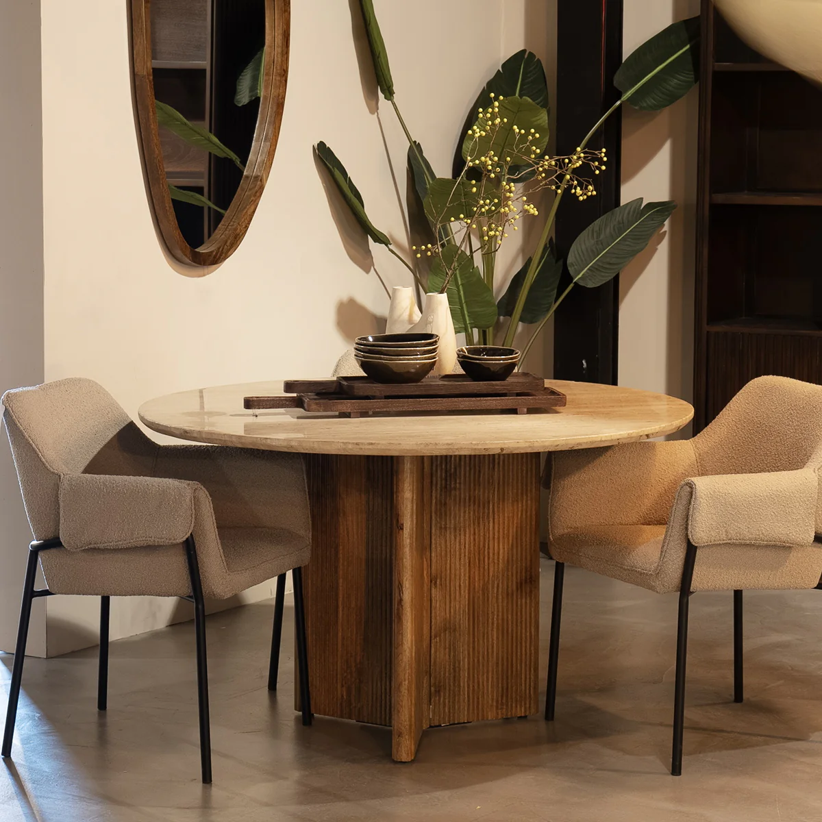 Eettafel Sara – mangohout & travertin beige - Afbeelding 3