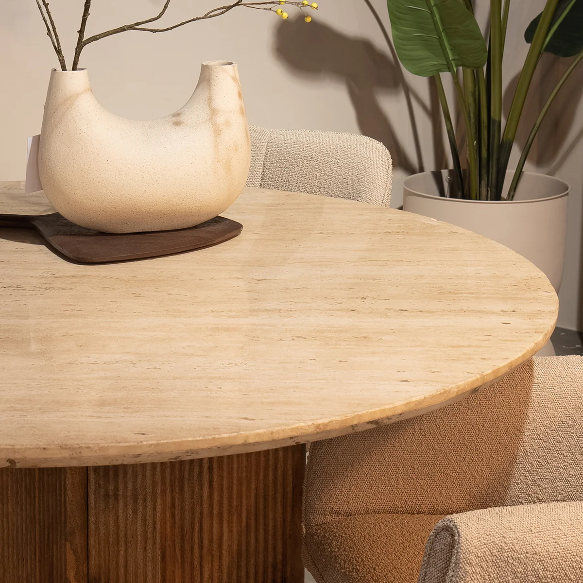 Eettafel Sara – mangohout & travertin beige - Afbeelding 4