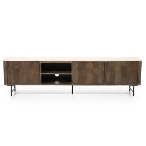 TV meubel Lio – mangohout & travertin beige 3 deuren 200cm