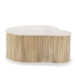 Salontafel Kira – mangohout & marmer wit medium