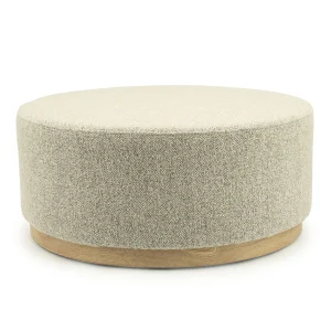 Poef Avah – stof & dennenhout fineer taupe mantz large