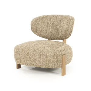 Fauteuil Reza – stof taupe & naturel frame