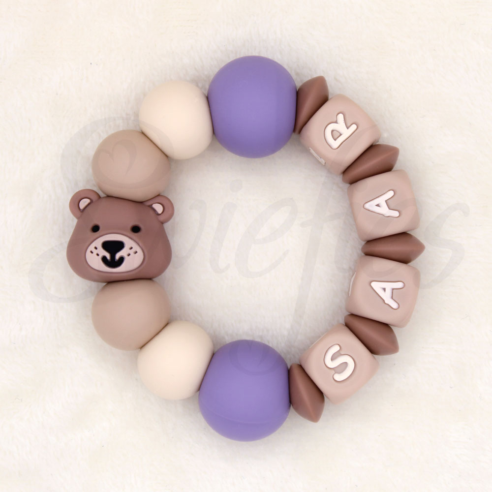 BIJTRING met naam | Beer | Saar | Lavendel Beige - Afbeelding 2