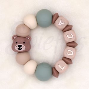 BIJTRING met naam | Beer | Luca | Oudgroen Beige