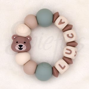 BIJTRING met naam | Beer | Luca | Oudgroen Creme