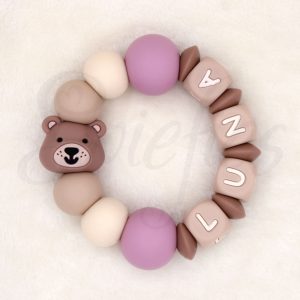 BIJTRING met naam | Beer | Luna | Oudroze Beige