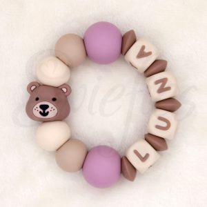 BIJTRING met naam | Beer | Luna | Oudroze Creme