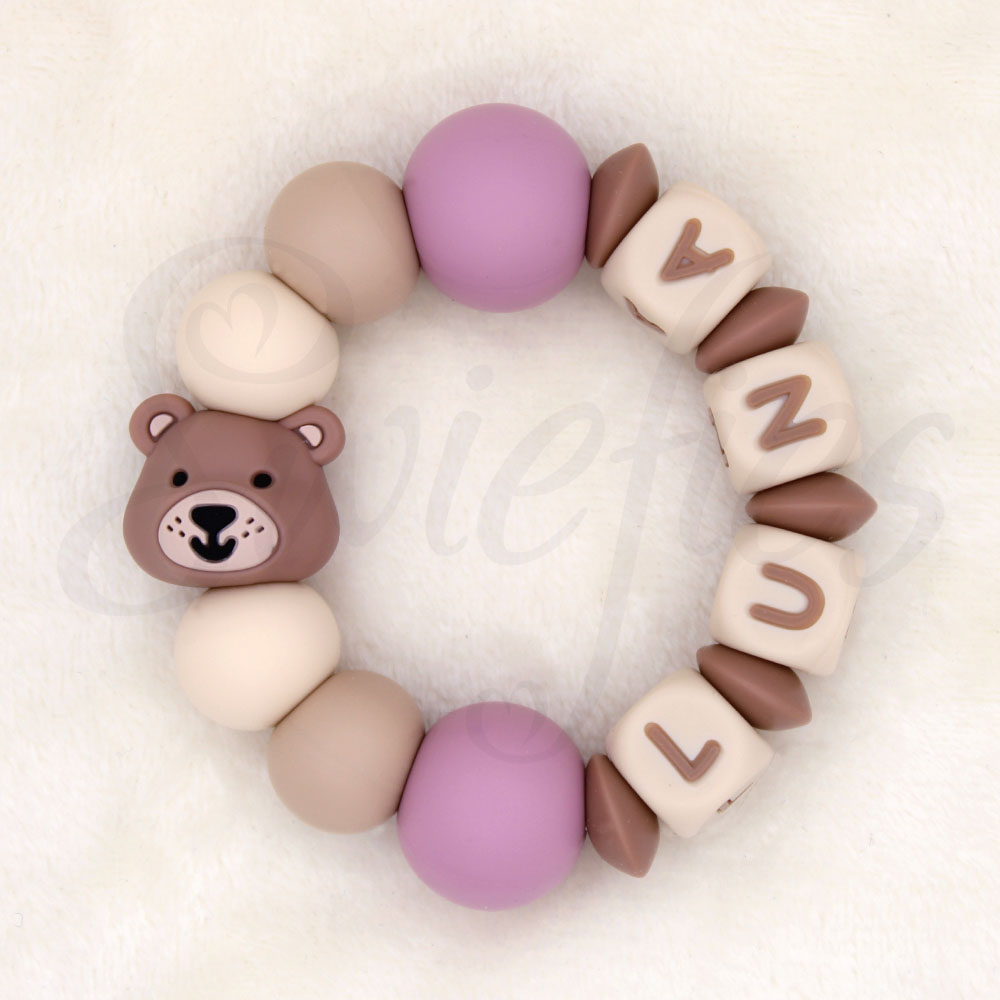 BIJTRING met naam | Beer | Luna | Oudroze Creme - Afbeelding 2