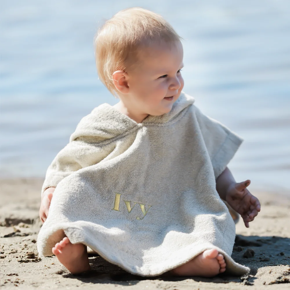 Badponcho met naam | Beige - Afbeelding 3