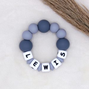 BIJTRING met naam | Lewis | Grijs, Lichtgrijs