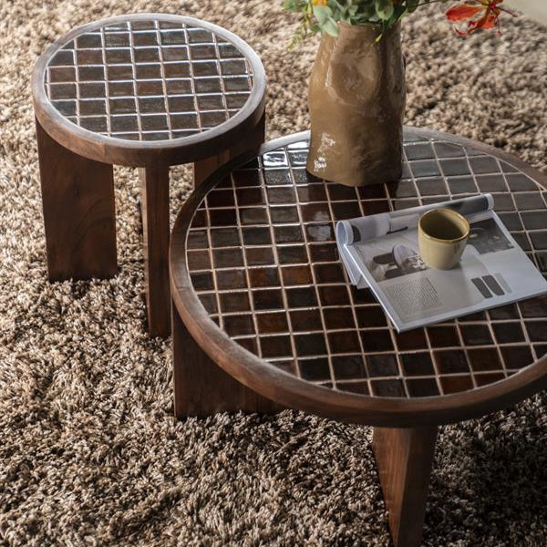 Salontafel Eliana | Bruin Mangohout & Keramiek - Afbeelding 2