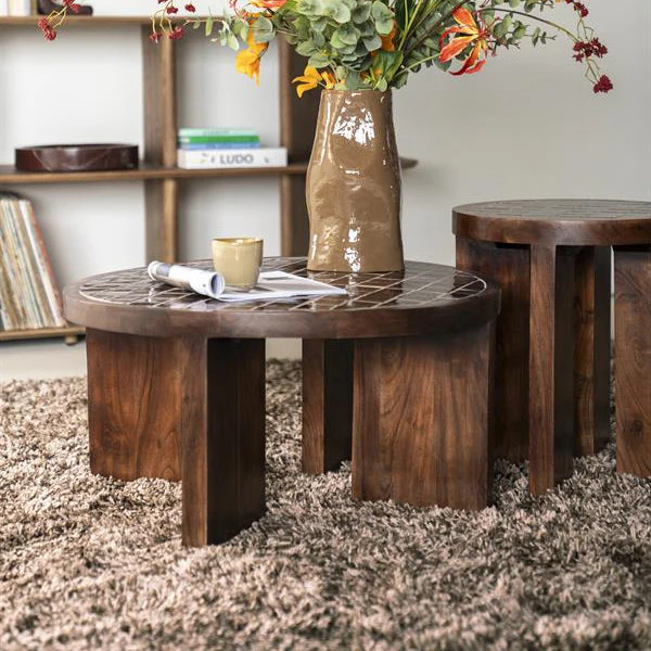 Salontafel Eliana | Bruin Mangohout & Keramiek - Afbeelding 4