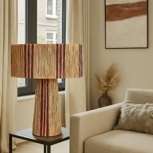 Rotan raffia lamp Stripe Paars – Handgemaakt in Indonesië – Ø50,5 cm