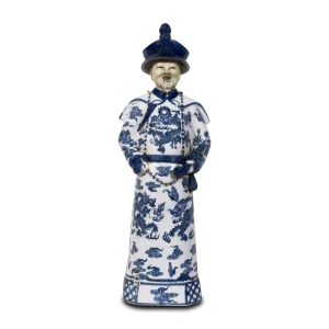 Staande Chinese Keizer – Blauw Wit Keramiek Beeld – 43 cm