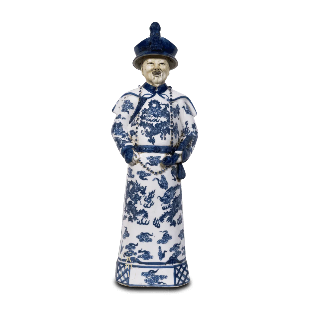 Staande Chinese Keizer – Blauw Wit Keramiek Beeld – 43 cm - Afbeelding 2