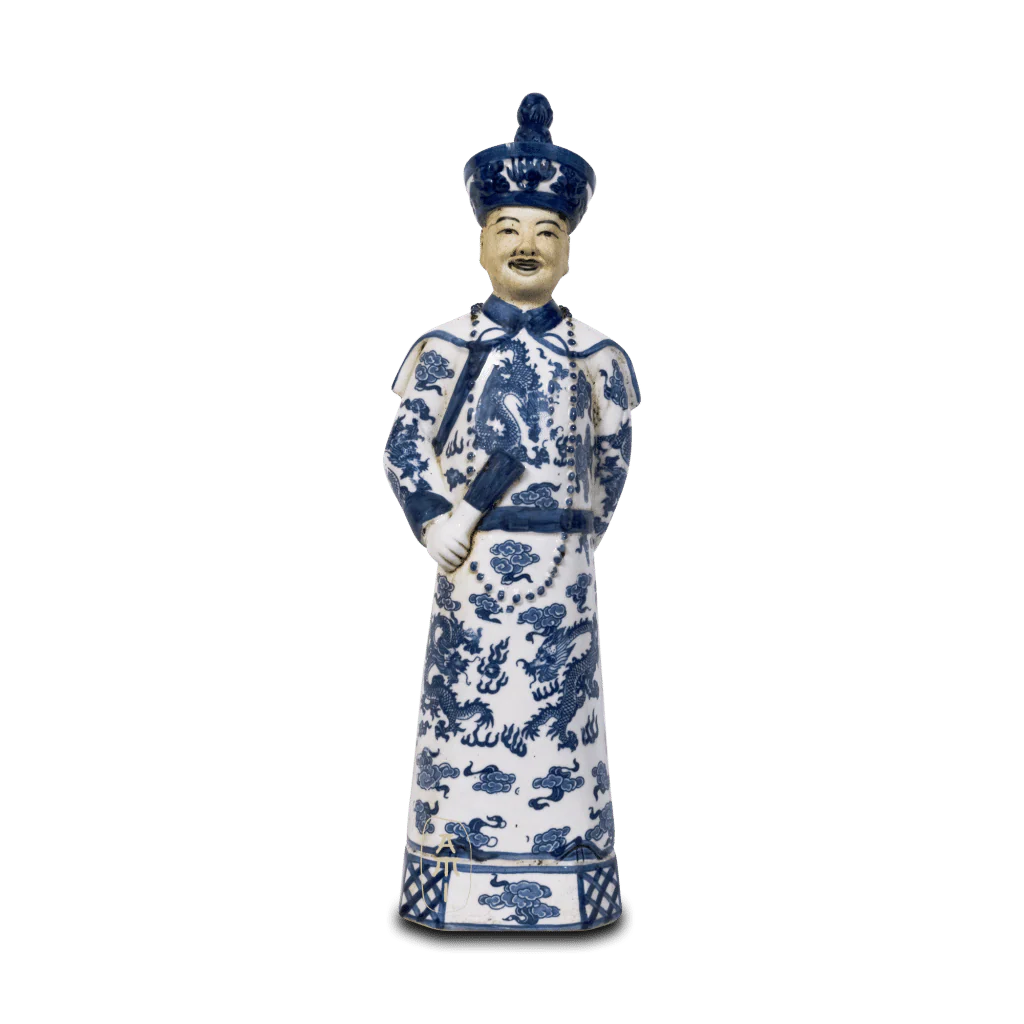 Staande Chinese Keizer – Blauw Wit Keramiek Beeld – 43 cm - Afbeelding 4