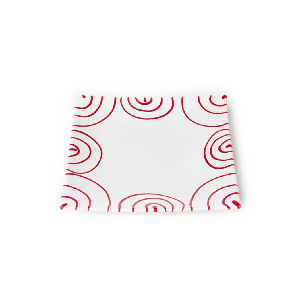 Dessertbord vierkant – Gevlamd rood – 20 x 20 cm