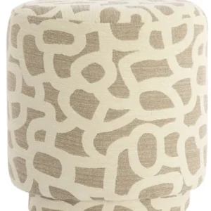 Ronde Poef Taupe met Beige Print – Devon